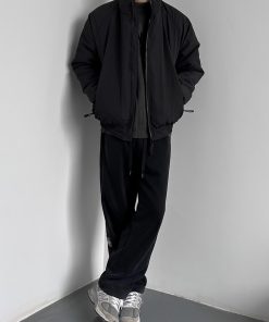 Unisex Japanese Retro Vertical Striped Thickened Cotton Jacket with Stand Collar - Winter Neutral Loose Bread Coat