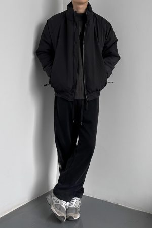 Unisex Japanese Retro Vertical Striped Thickened Cotton Jacket with Stand Collar - Winter Neutral Loose Bread Coat