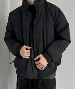 Unisex Japanese Retro Vertical Striped Thickened Cotton Jacket with Stand Collar - Winter Neutral Loose Bread Coat