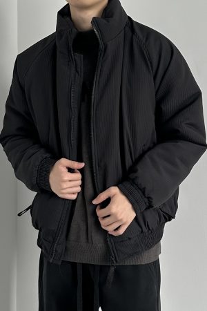 Unisex Japanese Retro Vertical Striped Thickened Cotton Jacket with Stand Collar - Winter Neutral Loose Bread Coat