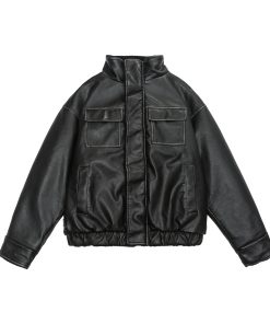 Unisex Japanese-Style Melton Lamb Wool Leather Jacket - Vintage Loose Thick Coat for Winter Fashion