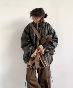 Unisex Japanese-Style Melton Lamb Wool Leather Jacket - Vintage Loose Thick Coat for Winter Fashion