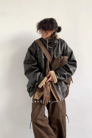 Unisex Japanese-Style Melton Lamb Wool Leather Jacket - Vintage Loose Thick Coat for Winter Fashion