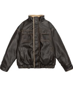 Unisex Japanese-Style Melton Lamb Wool Leather Jacket - Vintage Loose Thick Coat for Winter Fashion