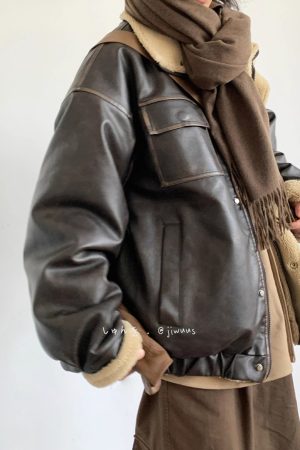 Unisex Japanese-Style Melton Lamb Wool Leather Jacket - Vintage Loose Thick Coat for Winter Fashion