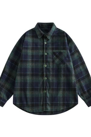 Unisex Japanese-Style Plaid Flannel Shirt Jacket for Men and Women - Retro Loose Long Sleeve for Autumn and Winter Fashion