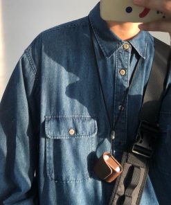 Unisex Japanese-Style Retro Denim Shirt Jacket - Casual Long Sleeve Loose Workwear for Spring & Autumn Fashion