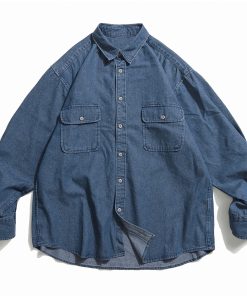Unisex Japanese-Style Retro Denim Shirt Jacket - Casual Long Sleeve Loose Workwear for Spring & Autumn Fashion