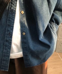 Unisex Japanese-Style Retro Denim Shirt Jacket - Casual Long Sleeve Loose Workwear for Spring & Autumn Fashion