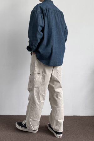 Unisex Japanese-Style Retro Double-Pocket Denim Shirt Jacket - Loose-Fitting Long Sleeve Casual for Spring and Autumn