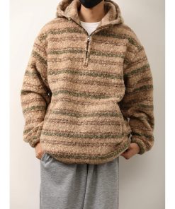 Unisex Japanese-Style Retro Gradient Woolen Hoodie - Loose Half-Zip Casual Jacket for Autumn Winter