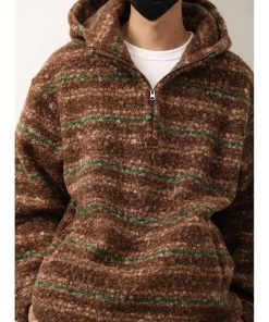 Unisex Japanese-Style Retro Gradient Woolen Hoodie - Loose Half-Zip Casual Jacket for Autumn Winter