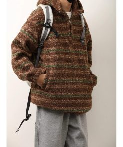 Unisex Japanese-Style Retro Gradient Woolen Hoodie - Loose Half-Zip Casual Jacket for Autumn Winter