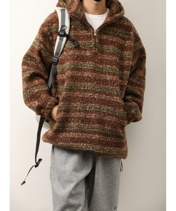 Unisex Japanese-Style Retro Gradient Woolen Hoodie - Loose Half-Zip Casual Jacket for Autumn Winter