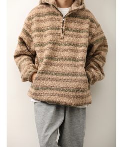 Unisex Japanese-Style Retro Gradient Woolen Hoodie - Loose Half-Zip Casual Jacket for Autumn Winter