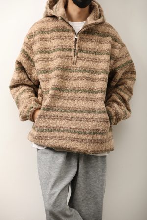 Unisex Japanese-Style Retro Gradient Woolen Hoodie - Loose Half-Zip Casual Jacket for Autumn Winter