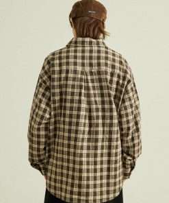 Unisex Japanese-Style Retro Plaid Long Sleeve Shirt - Loose-Fitting Checkered Jacket for Spring & Autumn Fashion