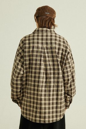 Unisex Japanese-Style Retro Plaid Long Sleeve Shirt - Loose-Fitting Checkered Jacket for Spring & Autumn Fashion