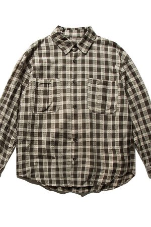 Unisex Japanese-Style Retro Plaid Long Sleeve Shirt - Loose-Fitting Checkered Jacket for Spring & Autumn Fashion
