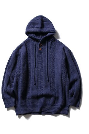 Unisex Japanese-Style Retro Solid Color Hooded Sweater, Loose Casual Knit Jacket for Autumn Winter, Cozy Lazy Fashion for Couples
