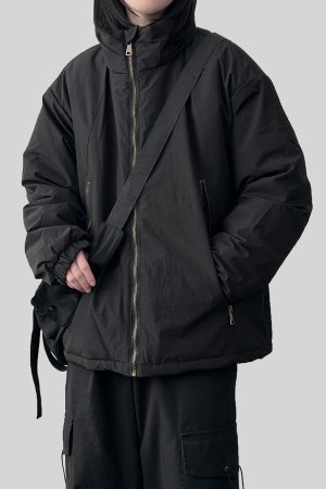 Unisex Japanese-Style Retro Stand Collar Cotton Jacket - Thick Loose Fit Winter Coat for Casual Wear