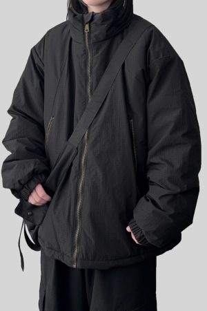 Unisex Japanese-Style Retro Stand Collar Cotton Jacket - Thick Loose Fit Winter Coat for Casual Wear