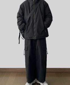 Unisex Japanese-Style Retro Stand Collar Cotton Jacket - Thick Loose Fit Winter Coat for Casual Wear