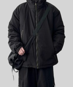 Unisex Japanese-Style Retro Stand Collar Cotton Jacket - Thick Loose Fit Winter Coat for Casual Wear