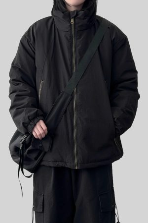 Unisex Japanese-Style Retro Stand Collar Cotton Jacket - Thick Loose Fit Winter Coat for Casual Wear