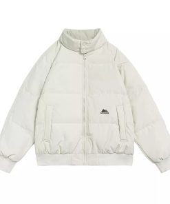 Unisex Japanese-Style Retro Stand Collar Thickened Cotton Puffer Jacket - Trendy Solid Color Winter Coat