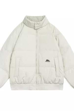 Unisex Japanese-Style Retro Stand Collar Thickened Cotton Puffer Jacket - Trendy Solid Color Winter Coat