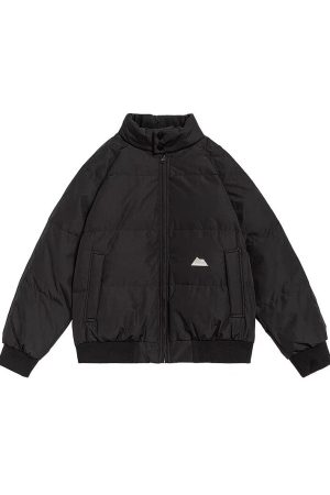 Unisex Japanese-Style Retro Stand Collar Thickened Cotton Puffer Jacket - Trendy Solid Color Winter Coat