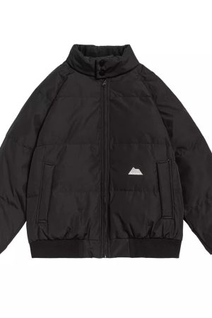 Unisex Japanese-Style Retro Stand Collar Thickened Cotton Puffer Jacket - Trendy Solid Color Winter Coat