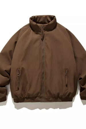 Unisex Japanese-Style Retro Thick Stand Collar Cotton Jacket, Winter Loose Bread Coat, Simple Workwear for Men and Women