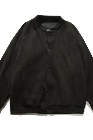 Unisex Japanese-Style Retro Waffle Jacket - Casual College Cardigan for Spring & Autumn, Loose Fit for Couples