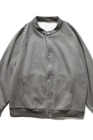Unisex Japanese-Style Retro Waffle Jacket - Casual College Cardigan for Spring & Autumn, Loose Fit for Couples
