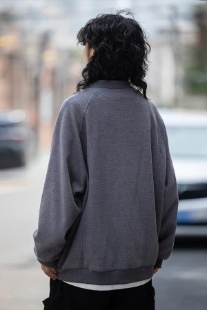 Unisex Japanese-Style Waffle Cardigan Sweatshirt, Loose Retro Collarless Layered Jacket for Spring and Autumn