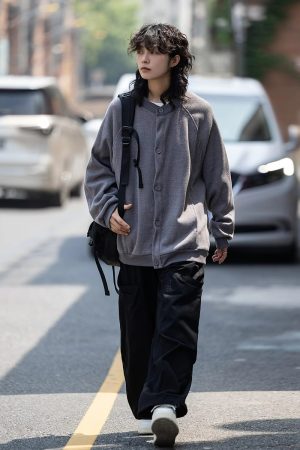 Unisex Japanese-Style Waffle Cardigan Sweatshirt, Loose Retro Collarless Layered Jacket for Spring and Autumn