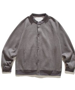 Unisex Japanese-Style Waffle Cardigan Sweatshirt, Loose Retro Collarless Layered Jacket for Spring and Autumn