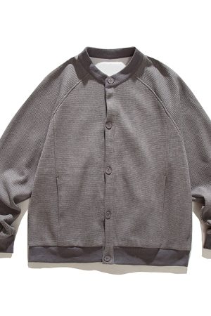 Unisex Japanese-Style Waffle Cardigan Sweatshirt, Loose Retro Collarless Layered Jacket for Spring and Autumn
