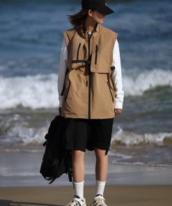 Unisex Japanese Style Zip-Up Stand Collar Vest - Motorcycle Workwear Casual Sleeveless Jacket for Spring Outdoor Adventures