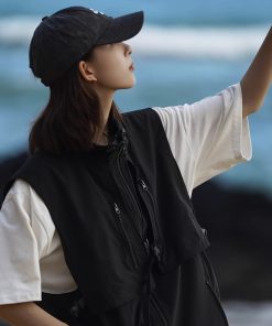 Unisex Japanese Style Zip-Up Stand Collar Vest - Motorcycle Workwear Casual Sleeveless Jacket for Spring Outdoor Adventures