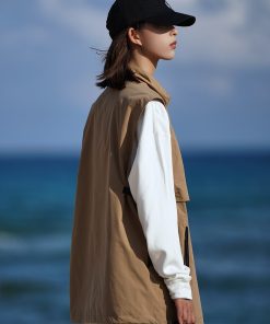 Unisex Japanese Style Zip-Up Stand Collar Vest - Motorcycle Workwear Casual Sleeveless Jacket for Spring Outdoor Adventures