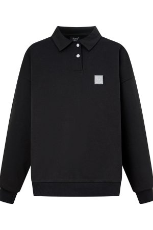 Unisex Long Sleeve Polo Collar Sweatshirt in Sweet Style with Recognizable Smile Design - Casual Fashion for Spring and Autumn