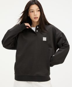 Unisex Long Sleeve Polo Collar Sweatshirt in Sweet Style with Recognizable Smile Design - Casual Fashion for Spring and Autumn