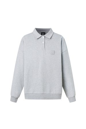 Unisex Long Sleeve Polo Collar Sweatshirt in Sweet Style with Recognizable Smile Design - Casual Fashion for Spring and Autumn