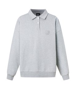 Unisex Long Sleeve Polo Collar Sweatshirt in Sweet Style with Recognizable Smile Design - Casual Fashion for Spring and Autumn