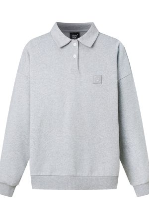 Unisex Long Sleeve Polo Collar Sweatshirt in Sweet Style with Recognizable Smile Design - Casual Fashion for Spring and Autumn