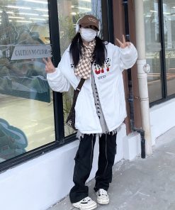 Unisex Loose Cotton Jacket with Embroidered Letters - Trendy High Street Takeoff Curry People Design