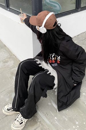 Unisex Loose Cotton Jacket with Embroidered Letters - Trendy High Street Takeoff Curry People Design